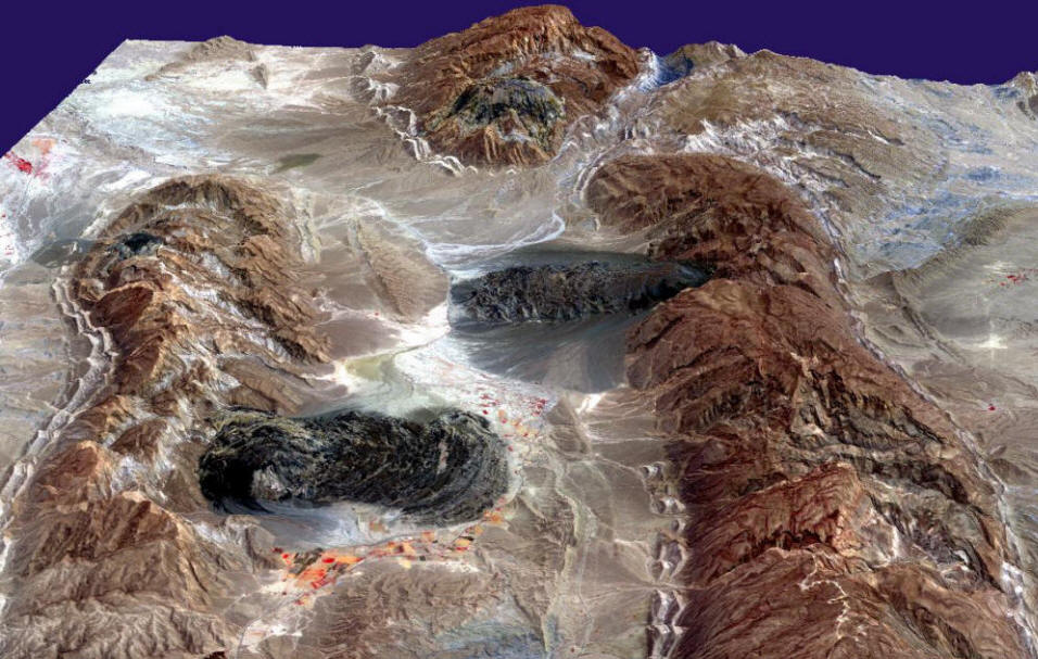 Salt domes and salt glaciers, southern Iran, NASA and Wikimedia Commons.